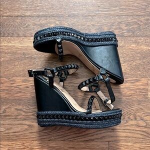 Christian Louboutin Black Wedge Sandals with Strappy Design